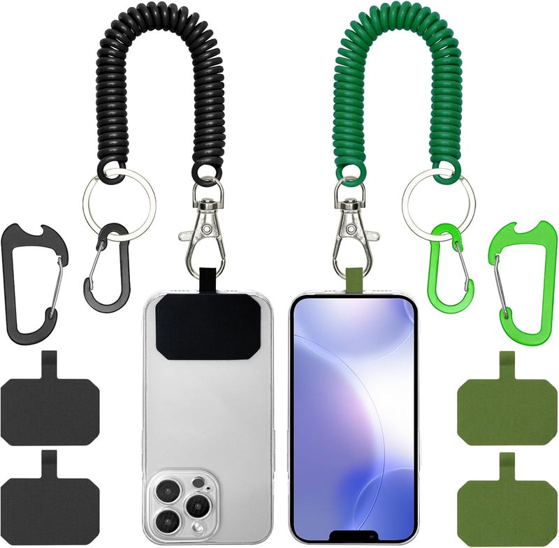 HOTEMIA Phone Tether Lanyard Anti Theft Phone Strap with Carabiner Anti-Drop Outdoor Skiing Hiking Cycling Fishing Climbing fit iPhone and Most Cell Phone (Black+Green) - Image 1
